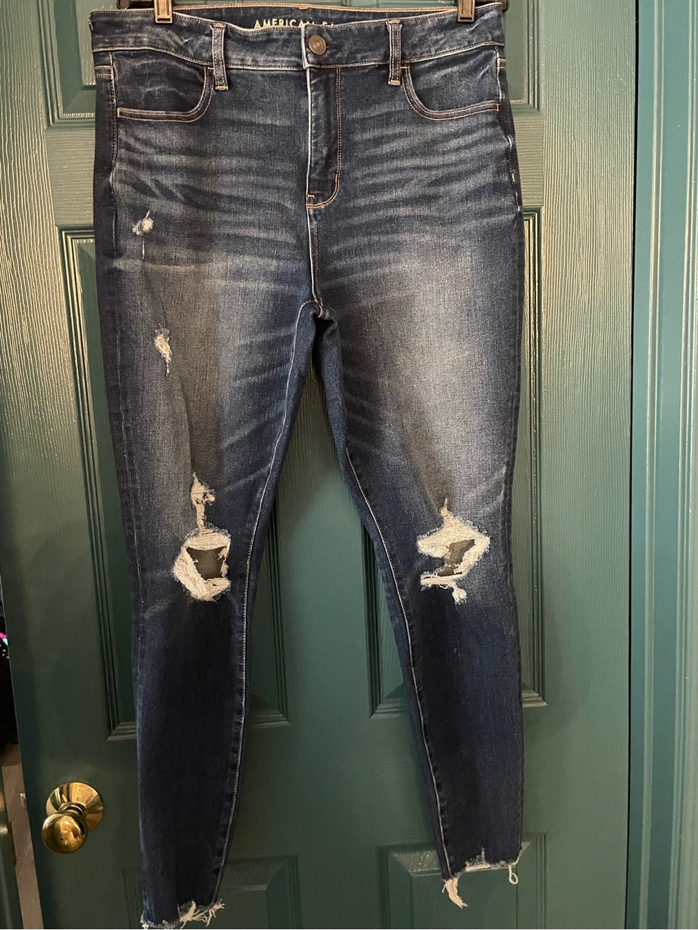American Eagle Outfitters Dark Blue Distressed Skinny Jeans